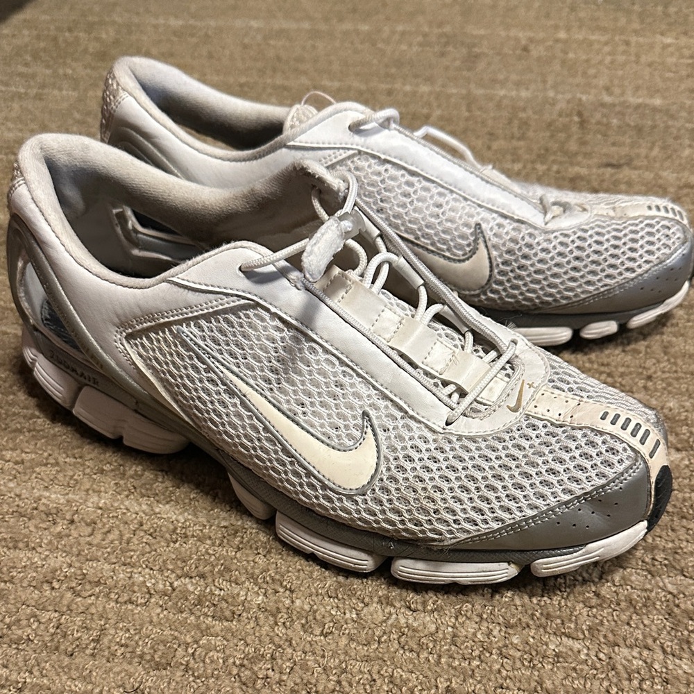Nike White and Light Gray Mesh Athletic Sneakers